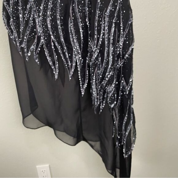 Alyce Designs vintage 80s sequin black asymmetrical sleeveless midi dress gown - Picture 12 of 14